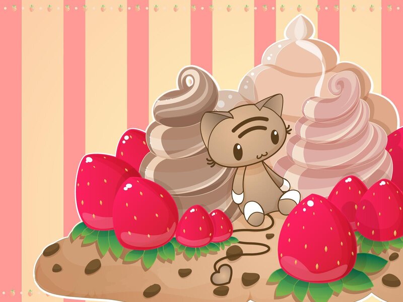cute cat with strawberries and cream