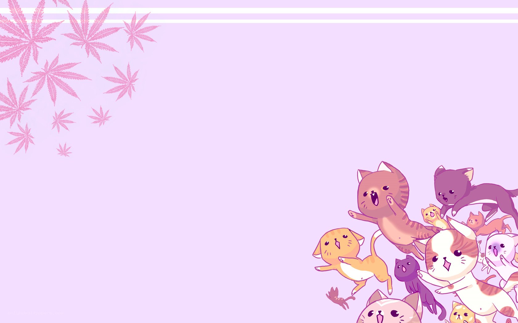 cute cats and pink leaves