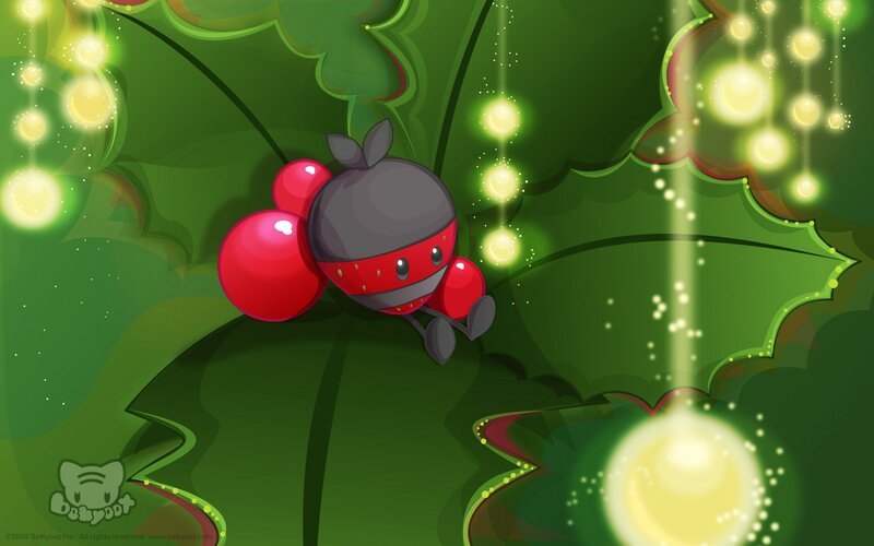 cute character on holly leaf