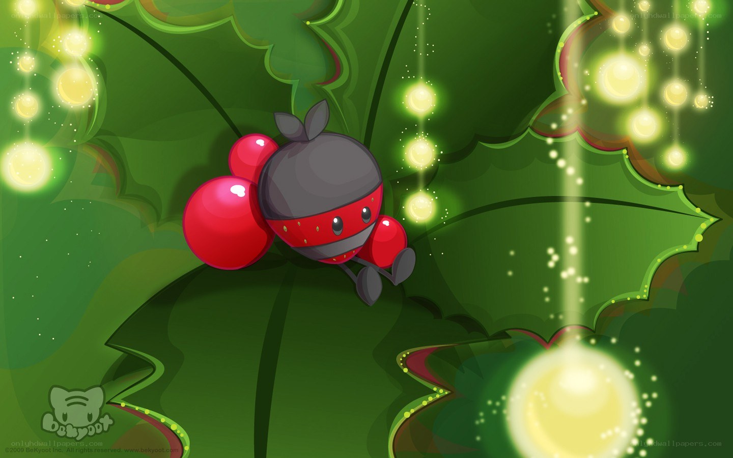 cute character on holly leaf