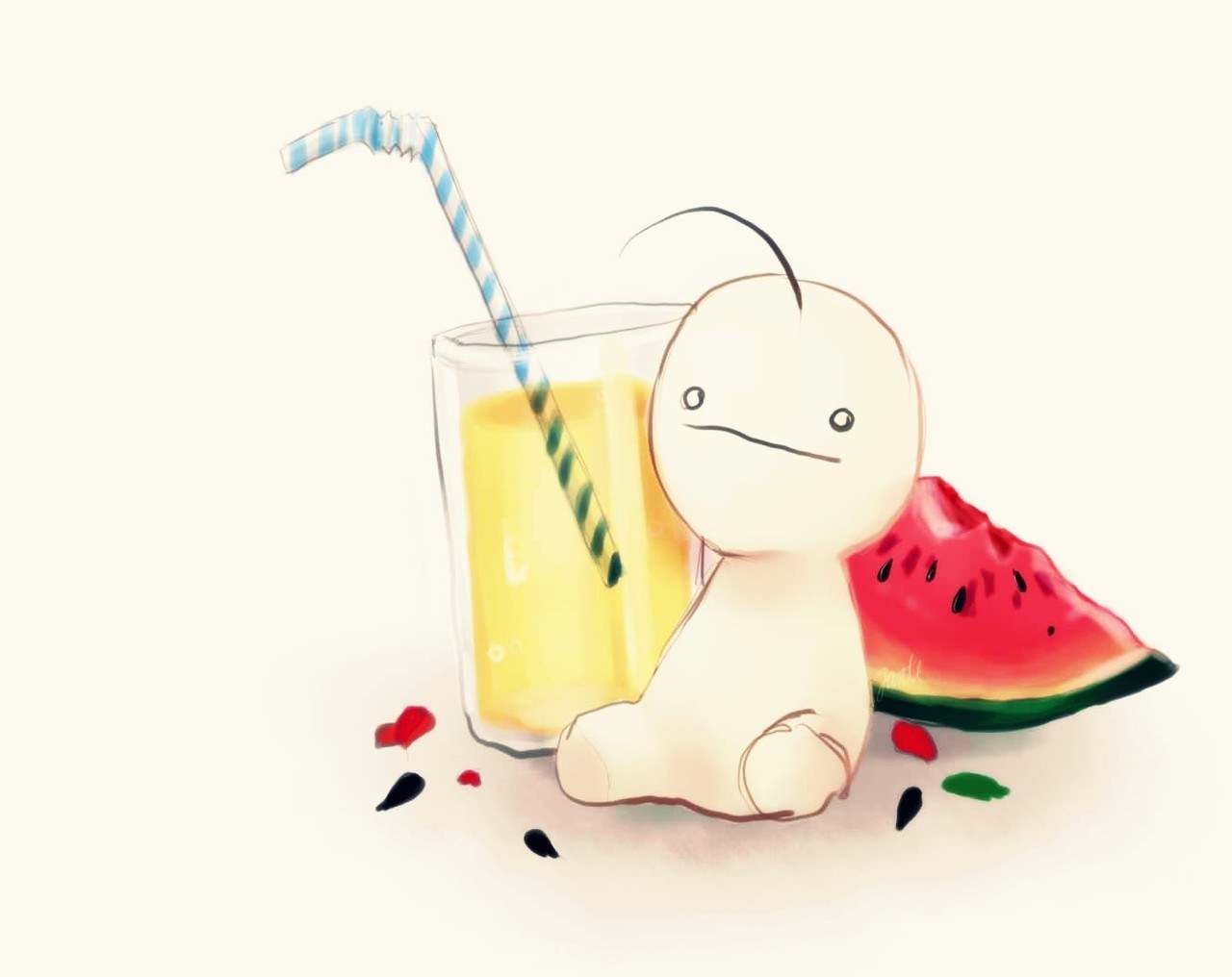 cute character with juice and watermelon