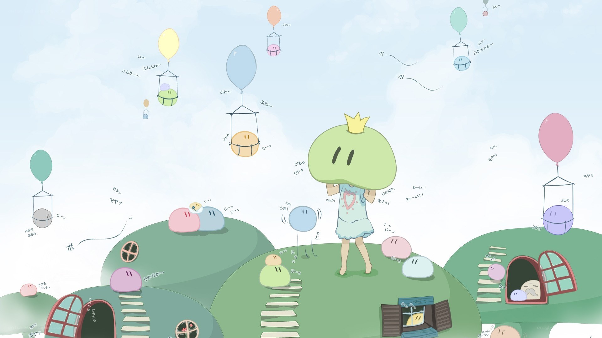cute characters in a balloon world