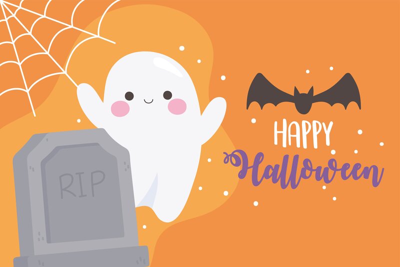 Cute Ghost by Tombstone