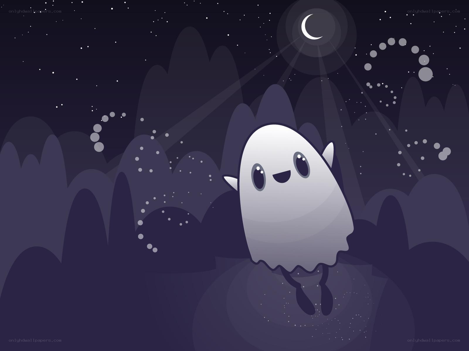 cute ghost under moonlight