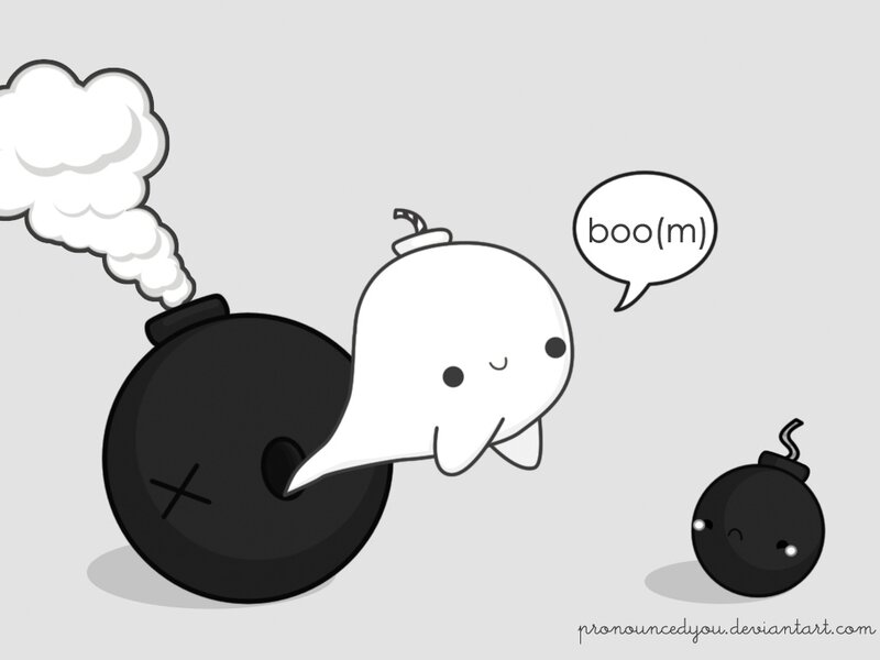 cute ghost with bomb