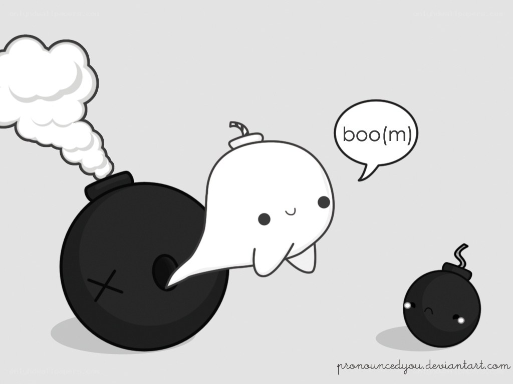 cute ghost with bomb