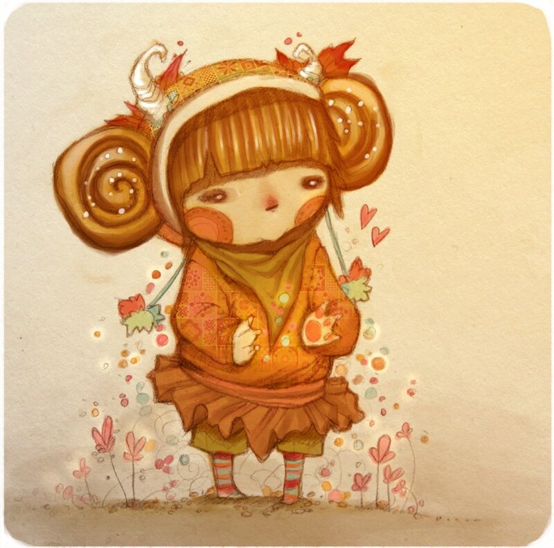 cute girl with autumn leaves