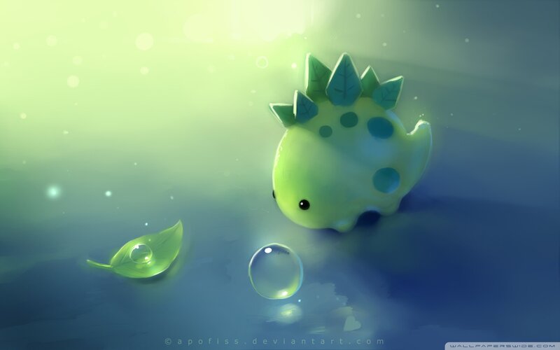 cute green dinosaur in water
