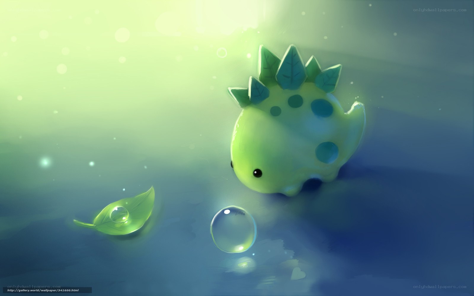 cute green dinosaur in water