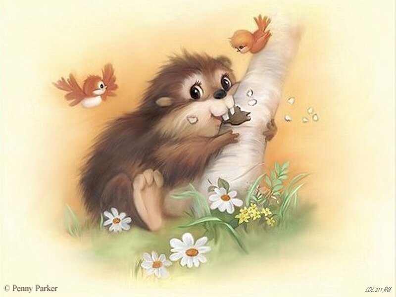 Cute Hedgehog Hugging Tree