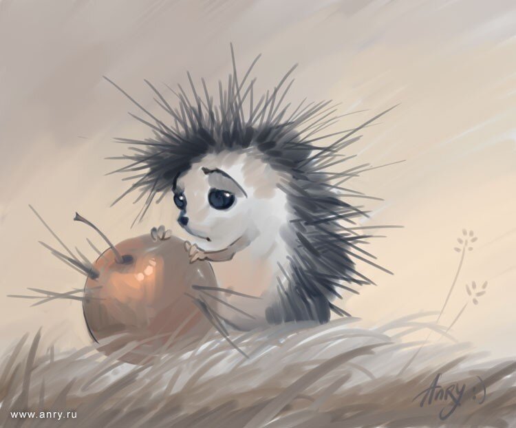 cute hedgehog with apple