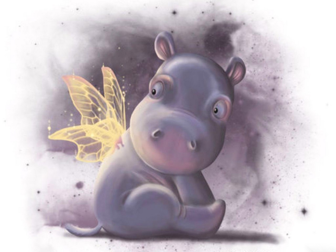 cute hippo with fairy wings