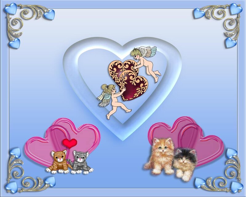 Cute kittens and angels with hearts