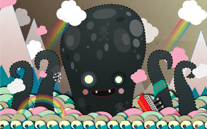 Cute monster with rainbow
