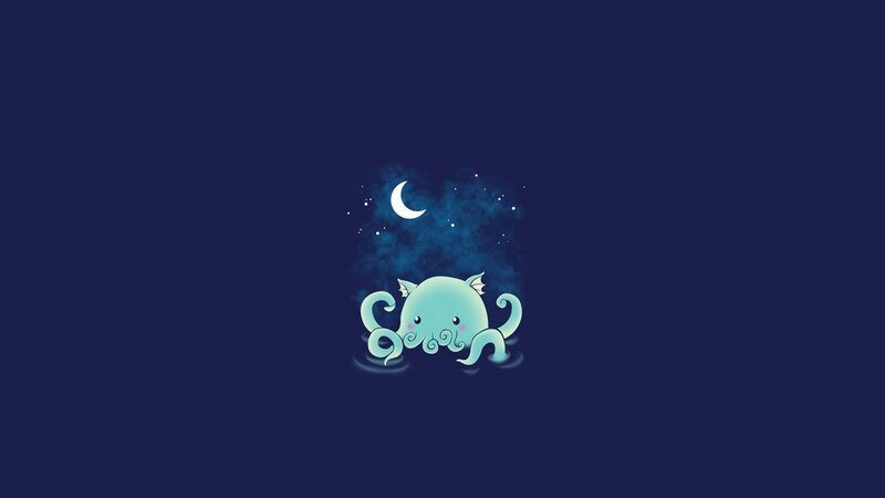 cute octopus under moonlight