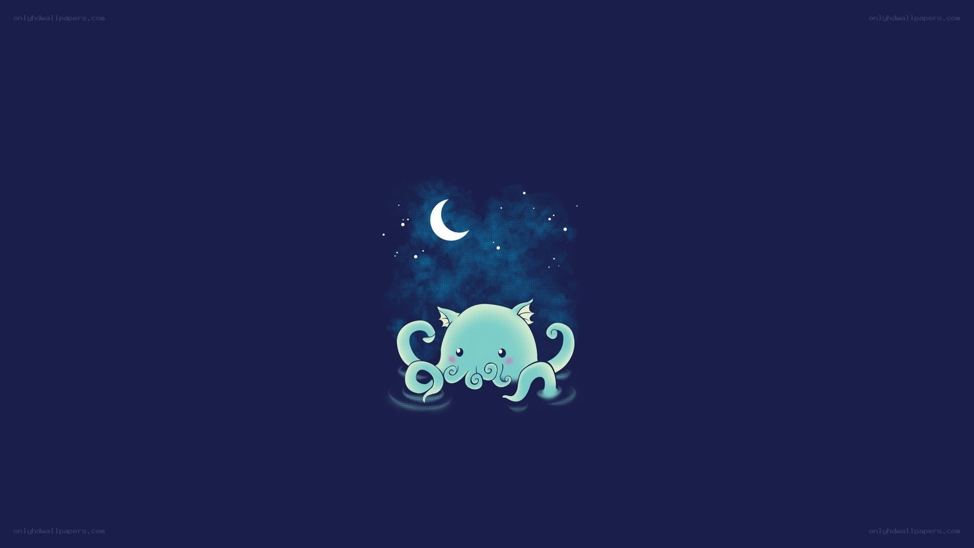 cute octopus under moonlight