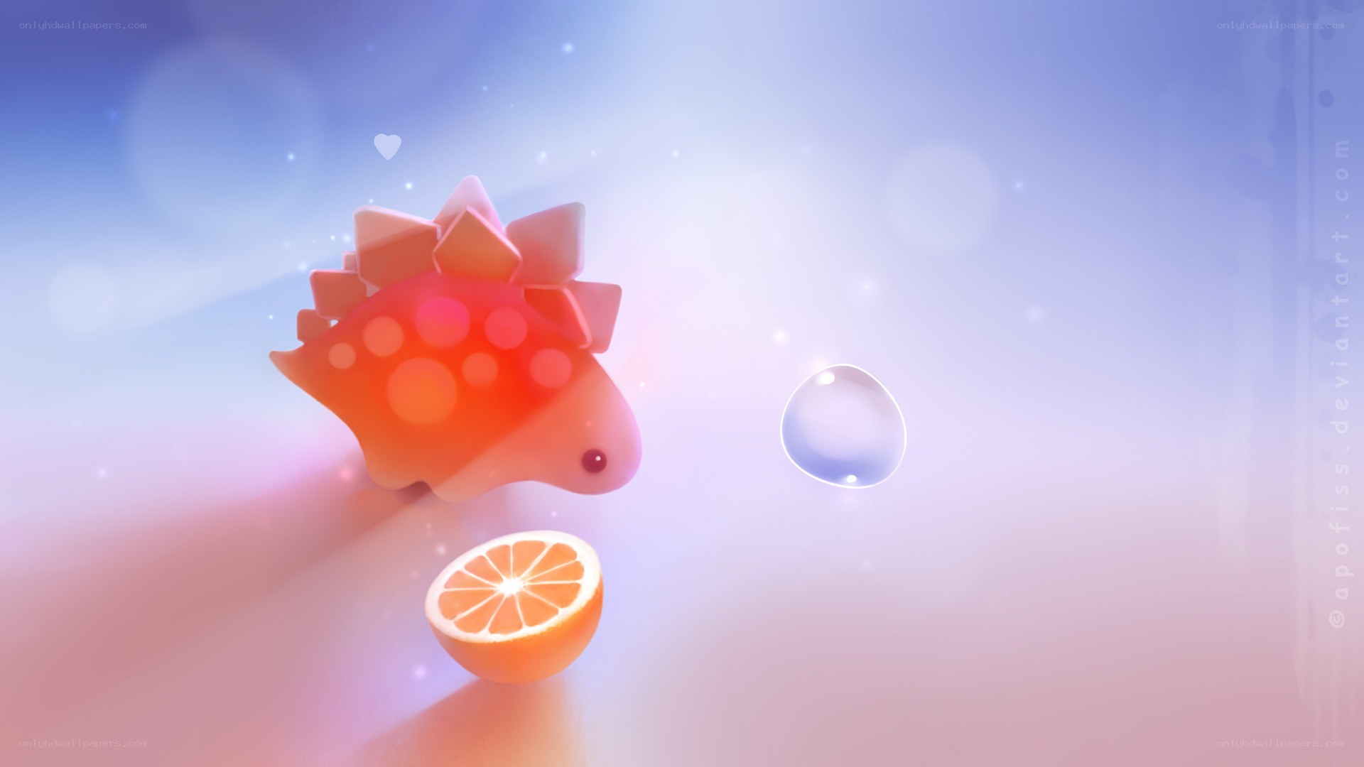 cute orange dinosaur with fruit