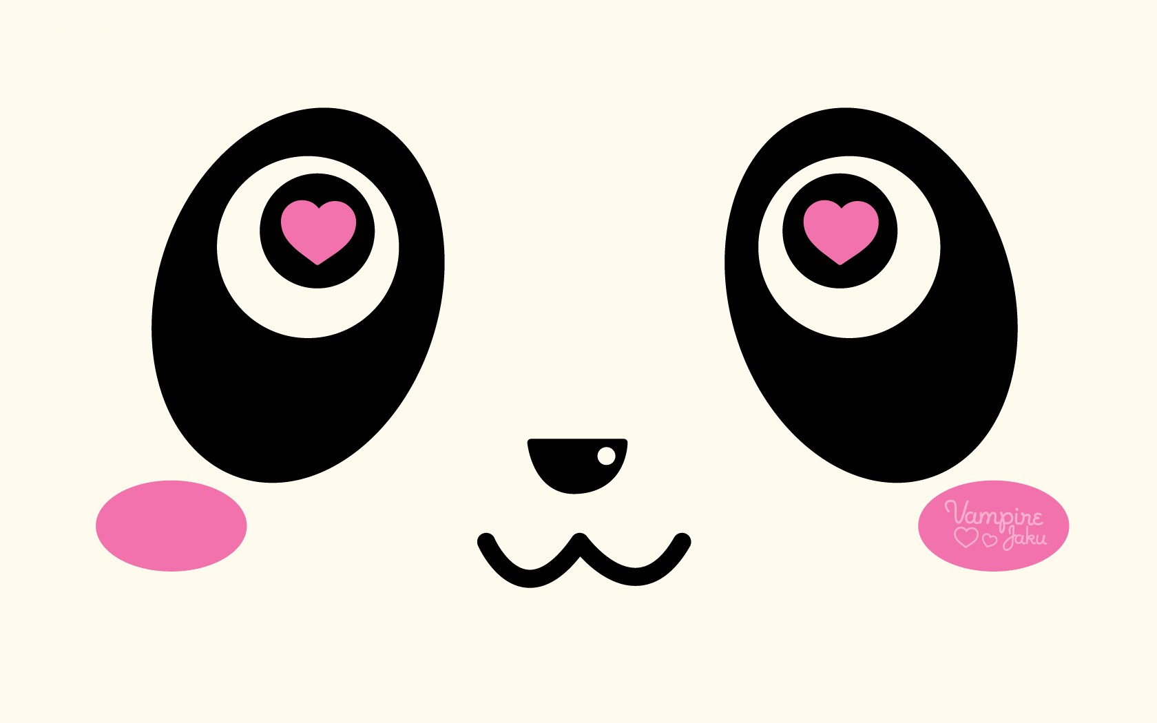 cute panda face with hearts