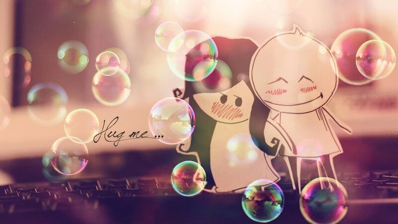 cute paper couple with bubbles