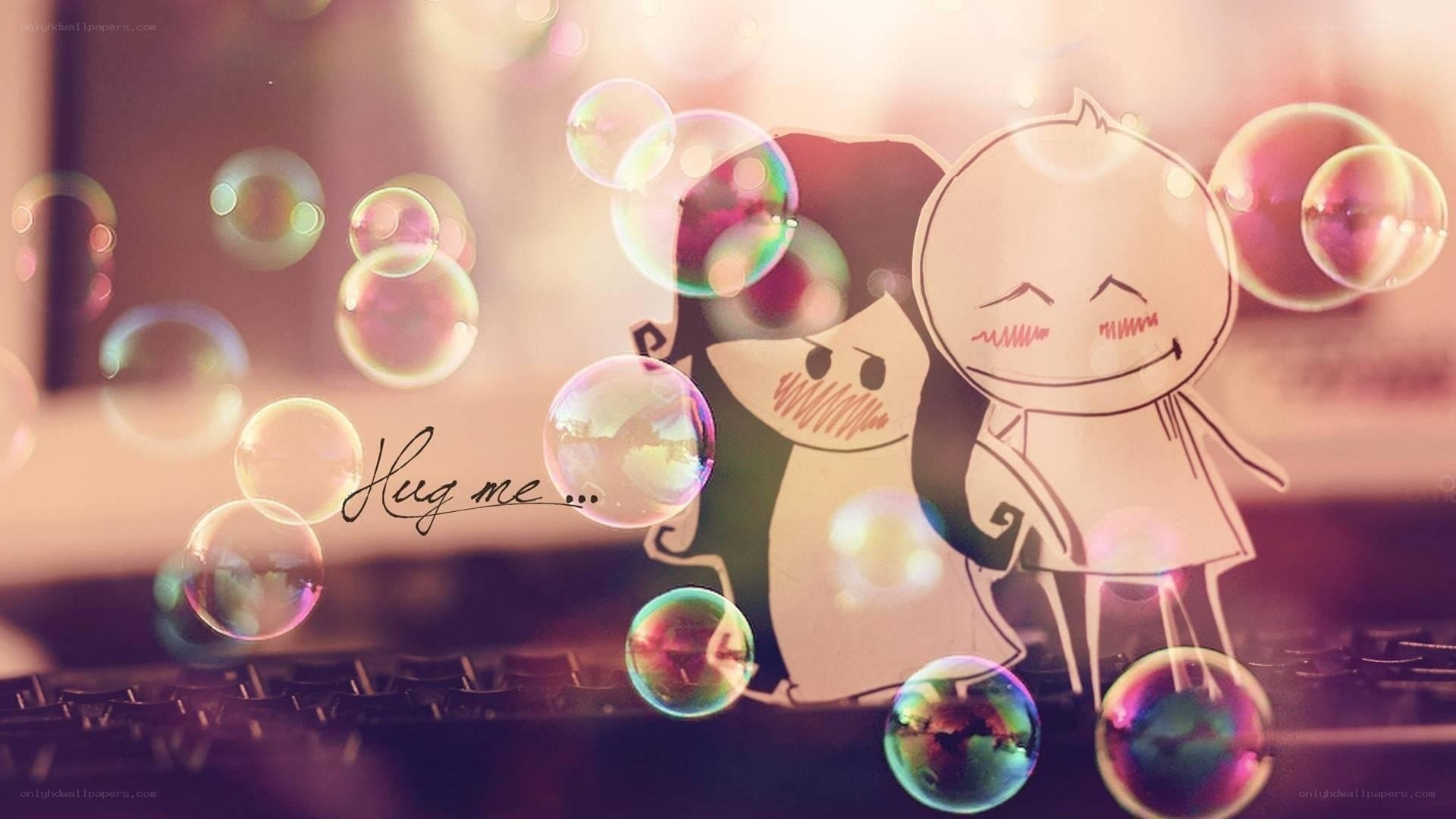 cute paper couple with bubbles