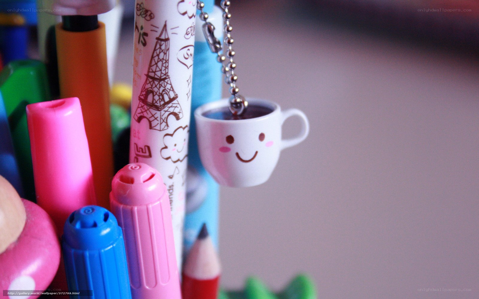 Cute pen holder with coffee cup charm