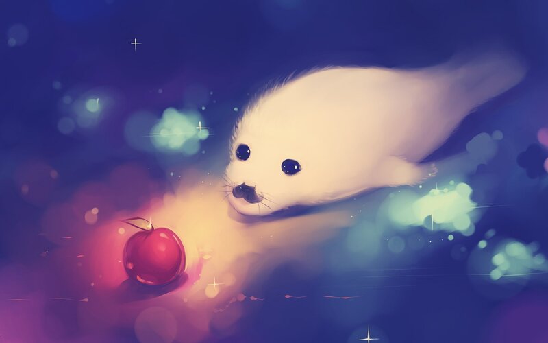 cute seal pup with apple