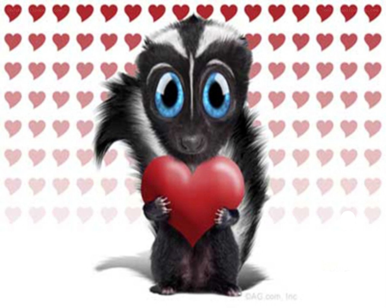 cute skunk holding a heart
