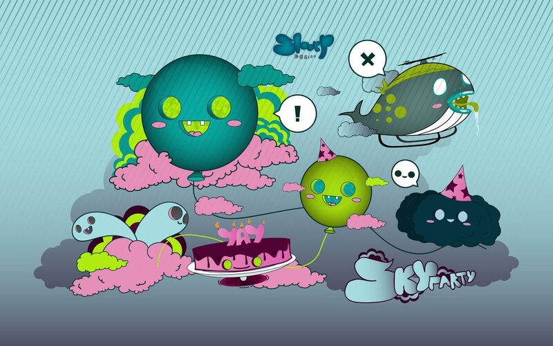 cute sky party characters