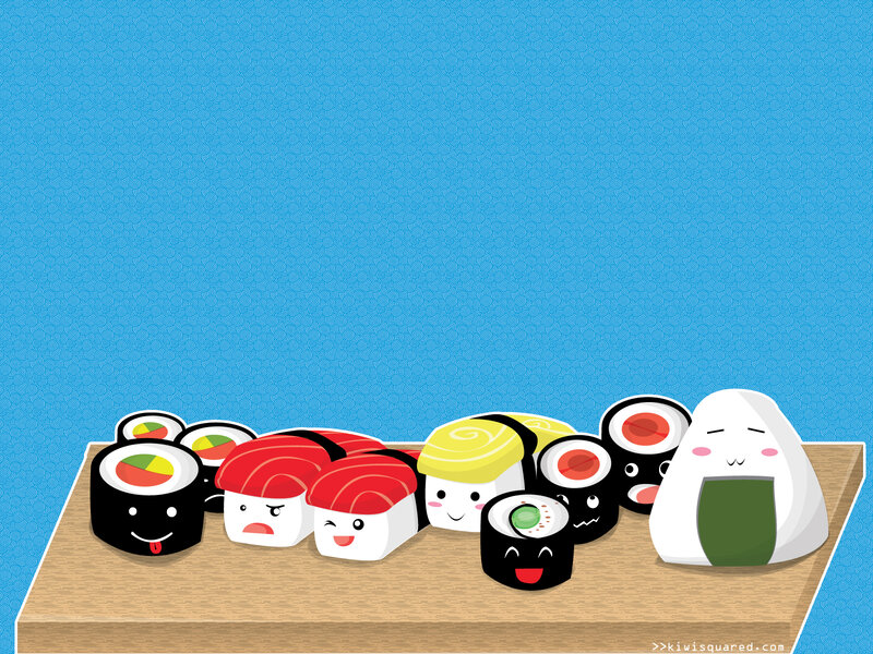 Cute sushi characters on a board