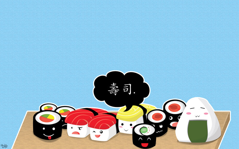 Cute sushi characters on a table
