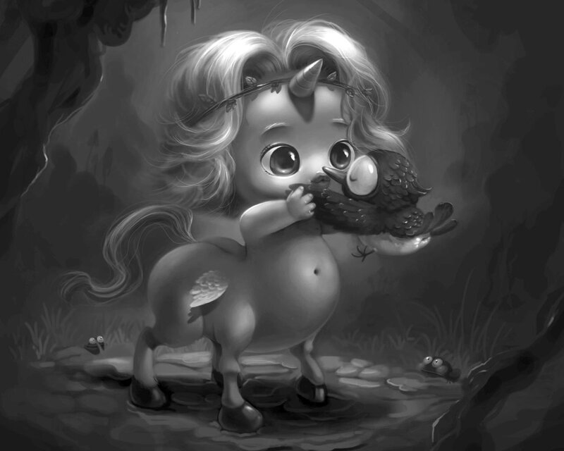 Cute Unicorn Holding Bird