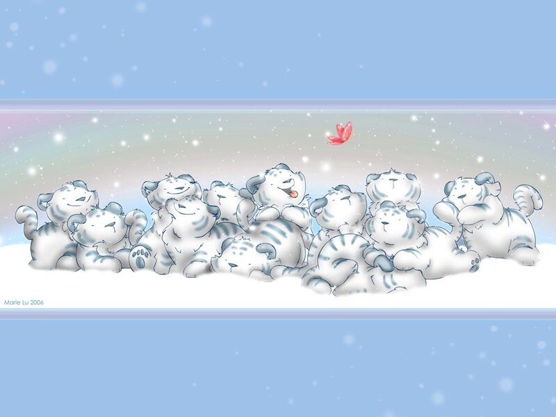 Cute white tiger cubs in snow