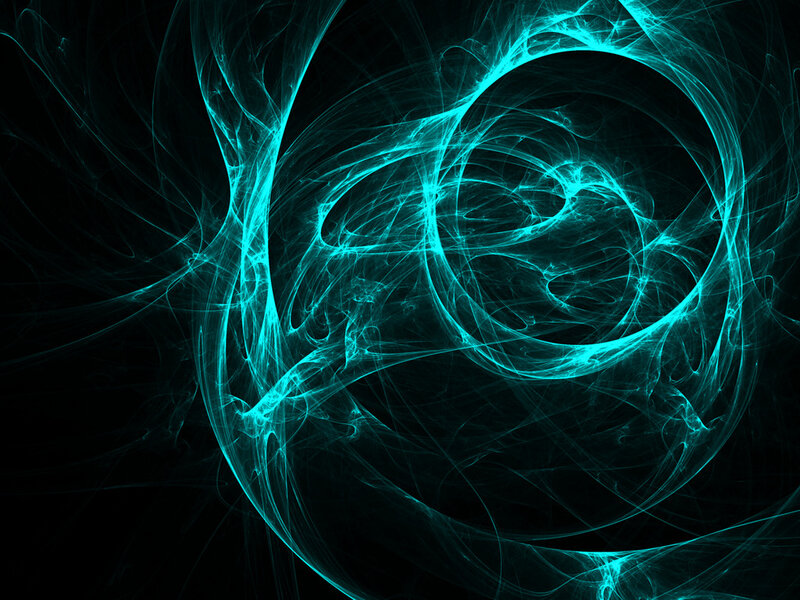 cyan fractal swirls on black