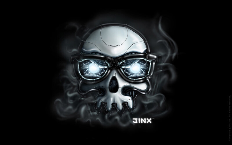 cyber skull with glowing eyes
