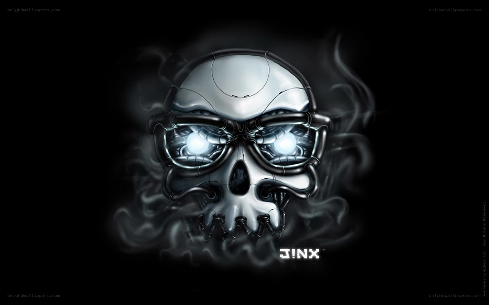 cyber skull with glowing eyes