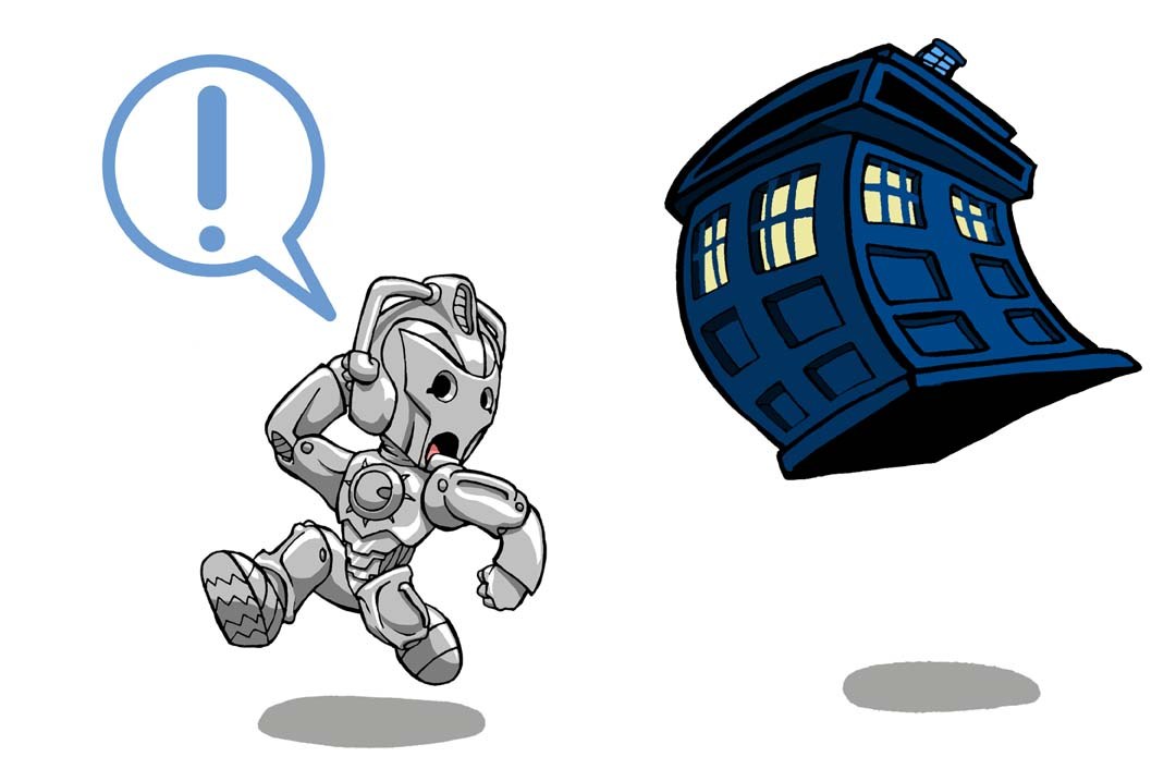 Cyberman runs from TARDIS