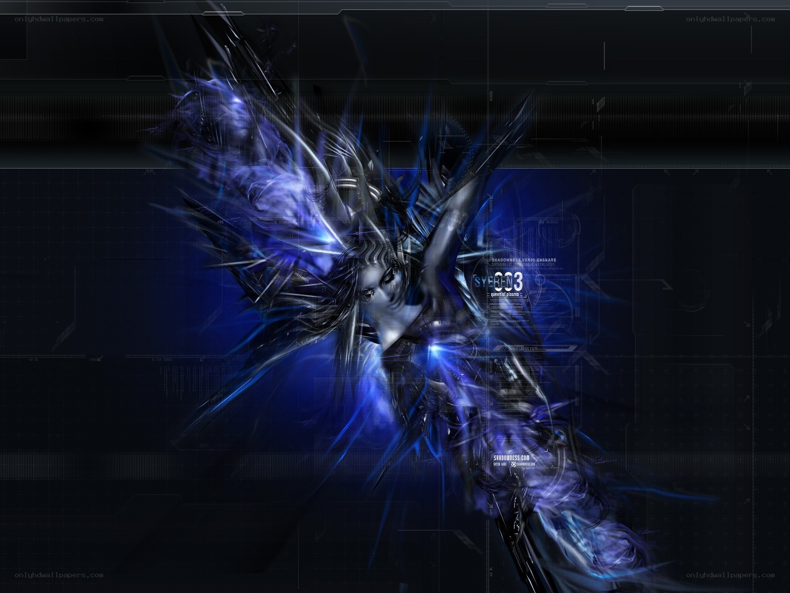 cybernetic angel with blue energy