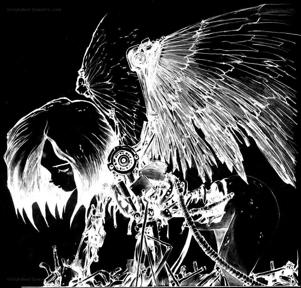 cybernetic angel with broken wings