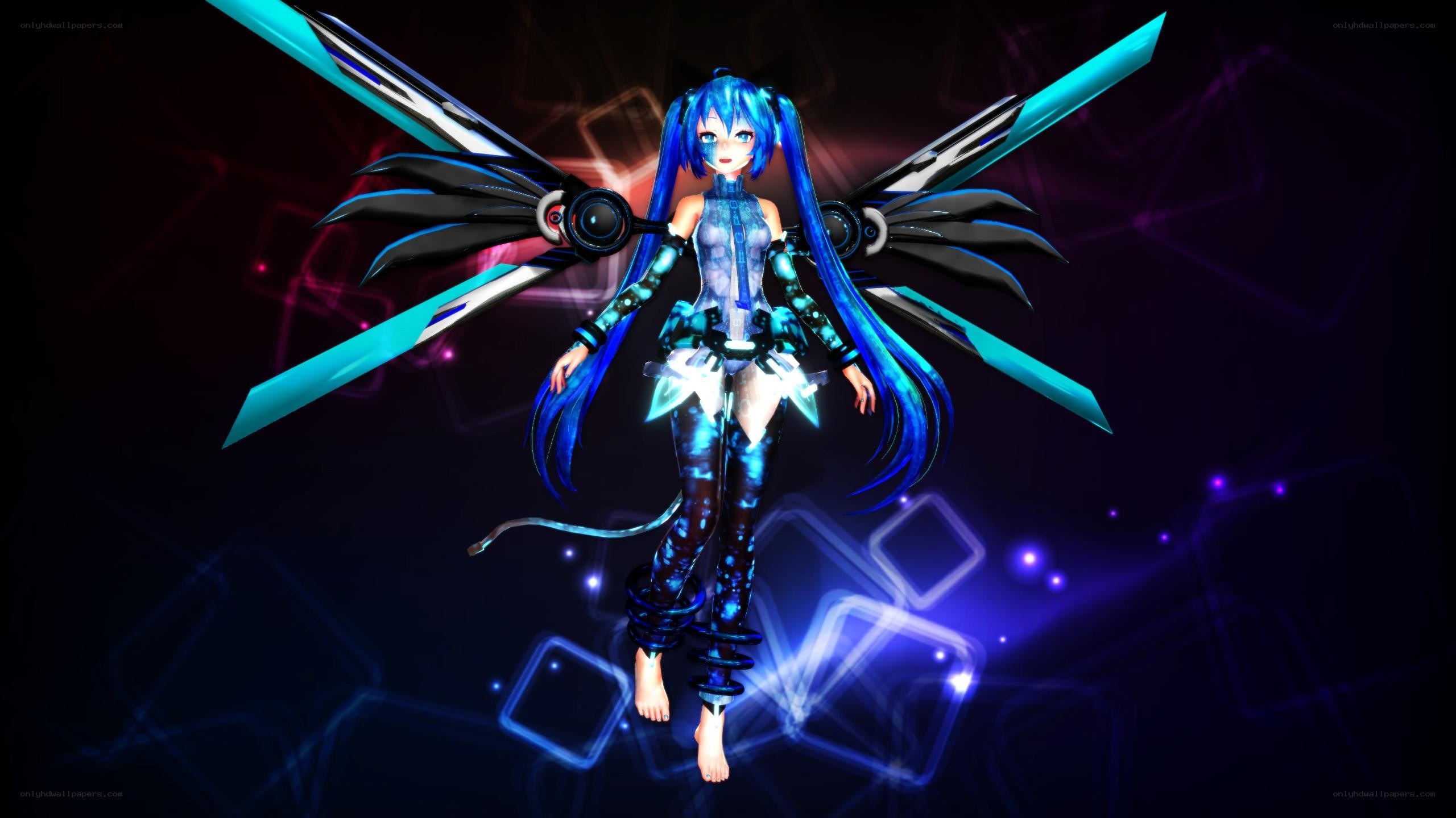 cybernetic anime character with wings