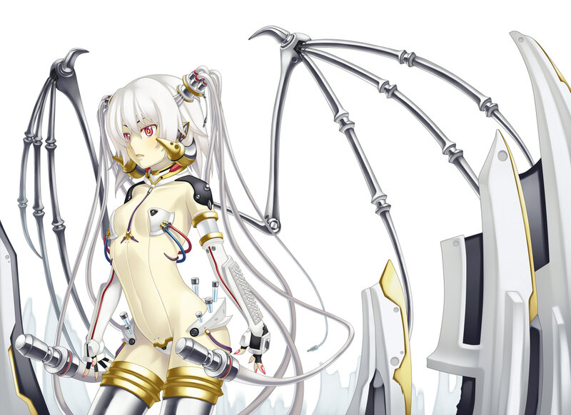 cybernetic anime girl with mechanical wings