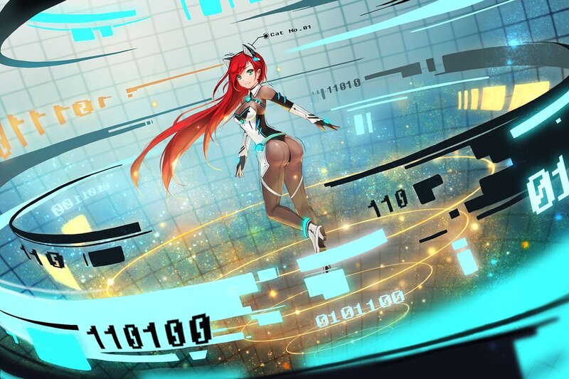 cybernetic cat girl in digital space