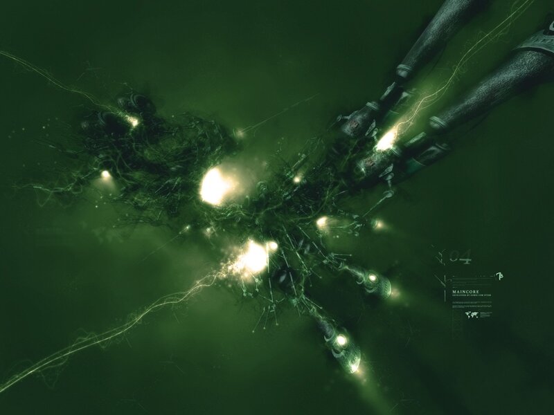 cybernetic entity in green light