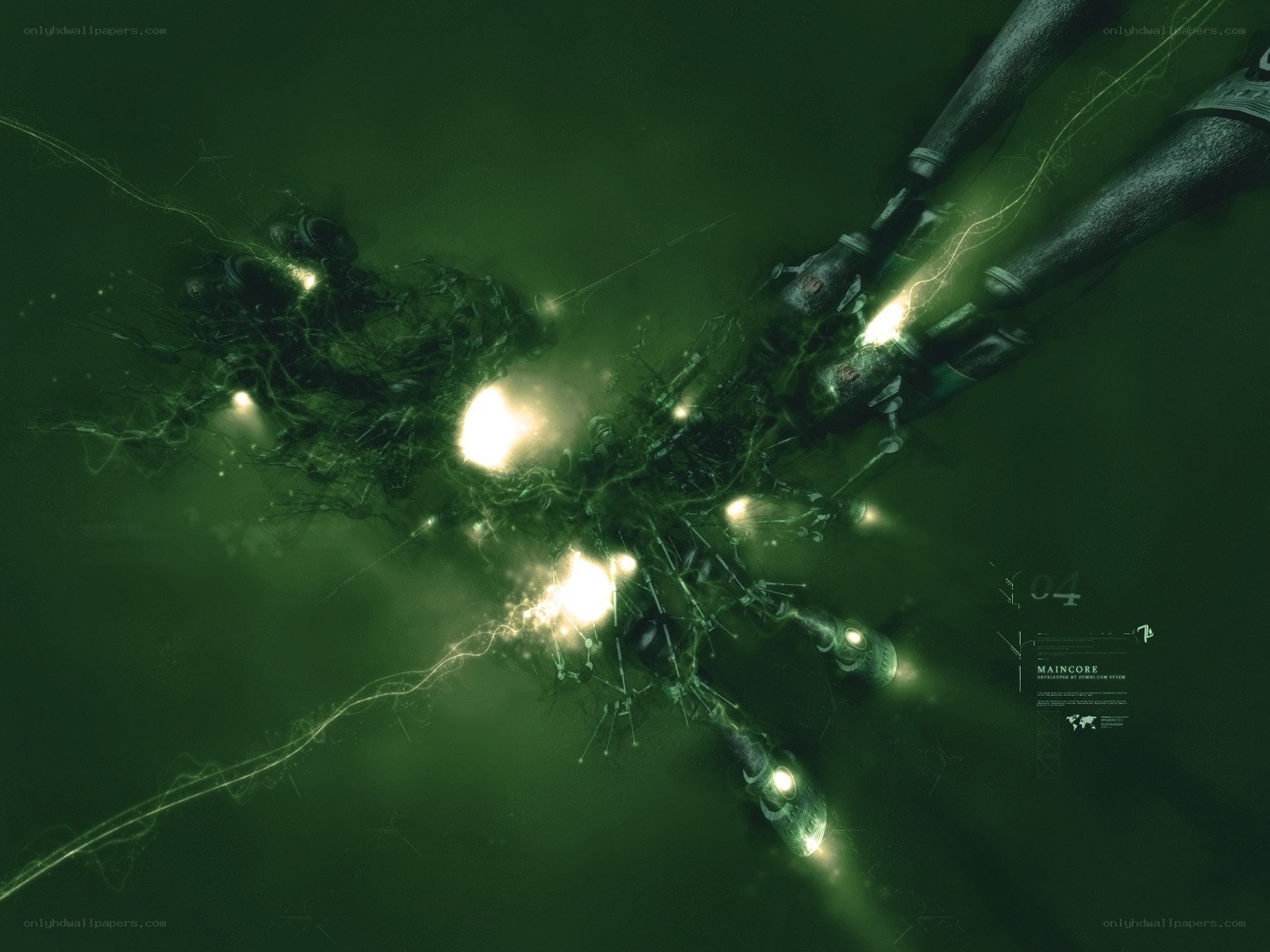cybernetic entity in green light