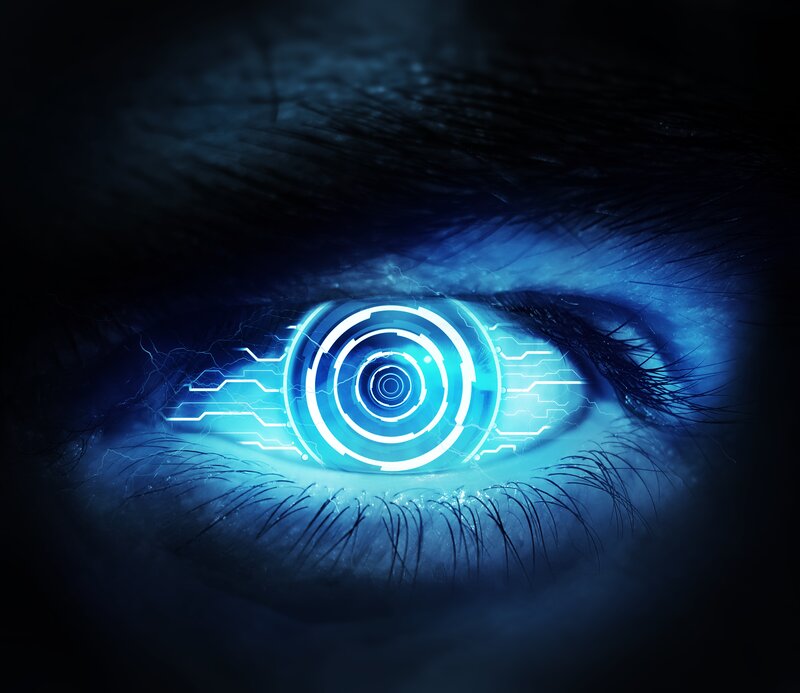 Cybernetic Eye — Blue, Dramatic, Digital Art