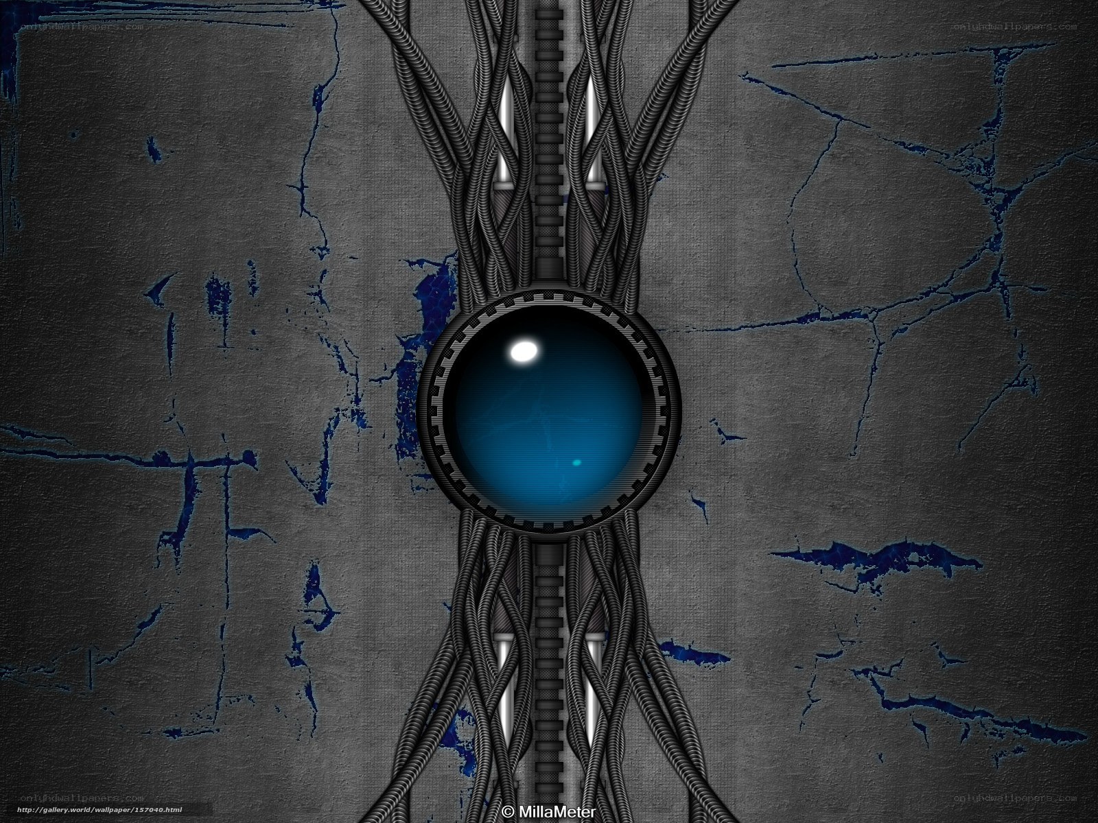 cybernetic eye on cracked wall