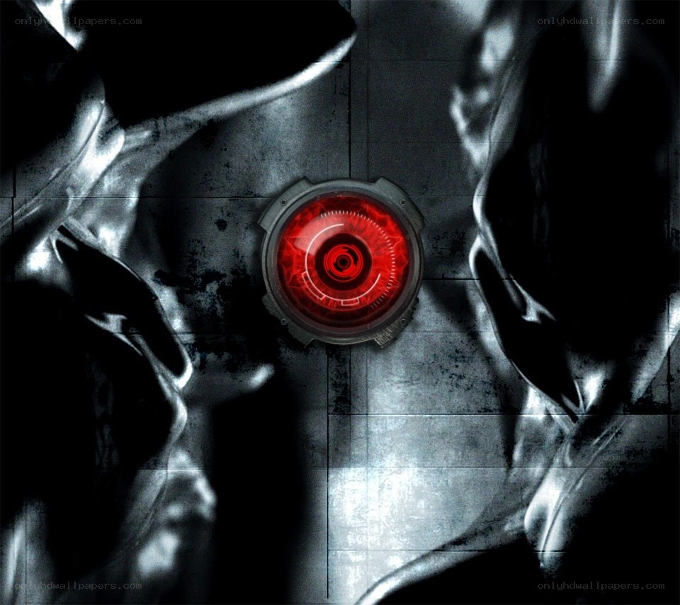 cybernetic eye on metal surface