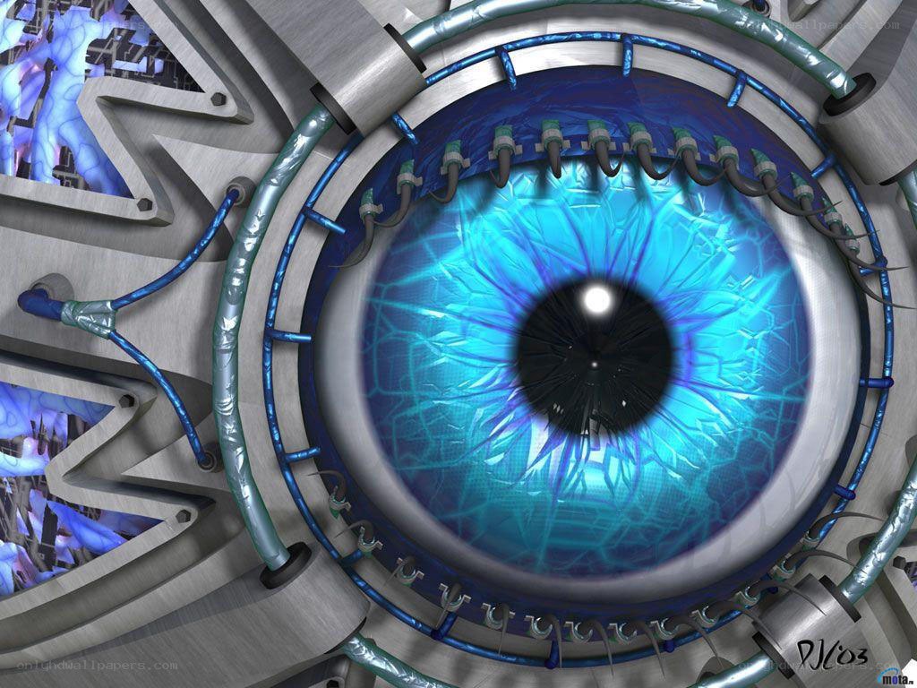 cybernetic eye with blue iris