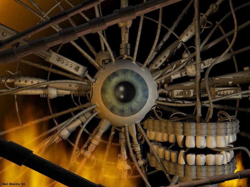 cybernetic eye with mechanical parts
