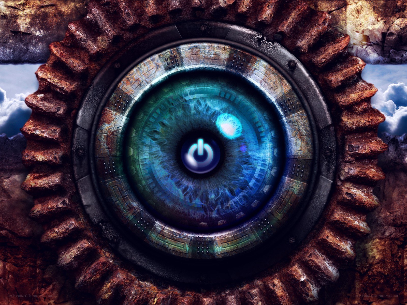 cybernetic eye with power symbol