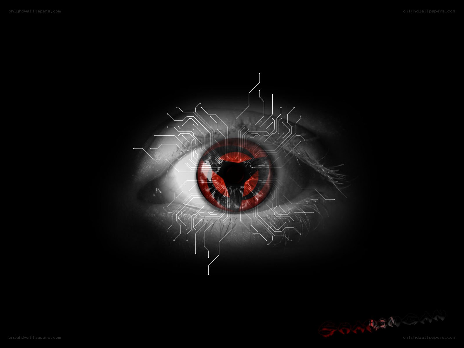 cybernetic eye with red iris